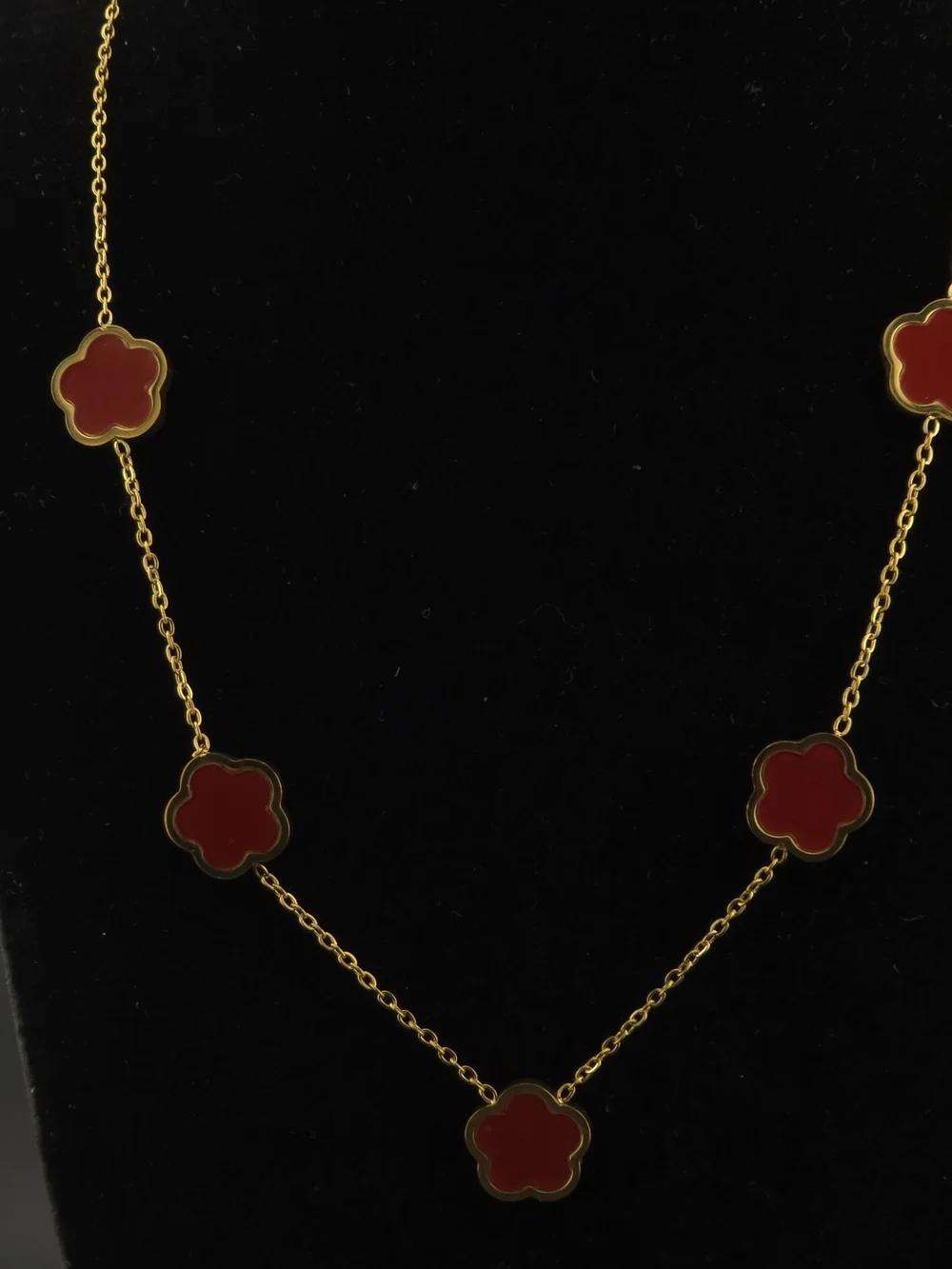Gold Chain Necklace with Red Clover Motifs
